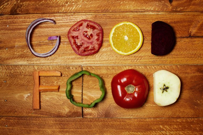 top-view-food-arrangement-wooden-background